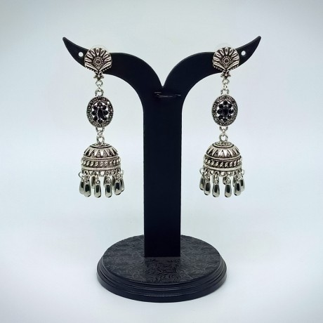 Oxidized Silver Earnings with Black Colour Stones